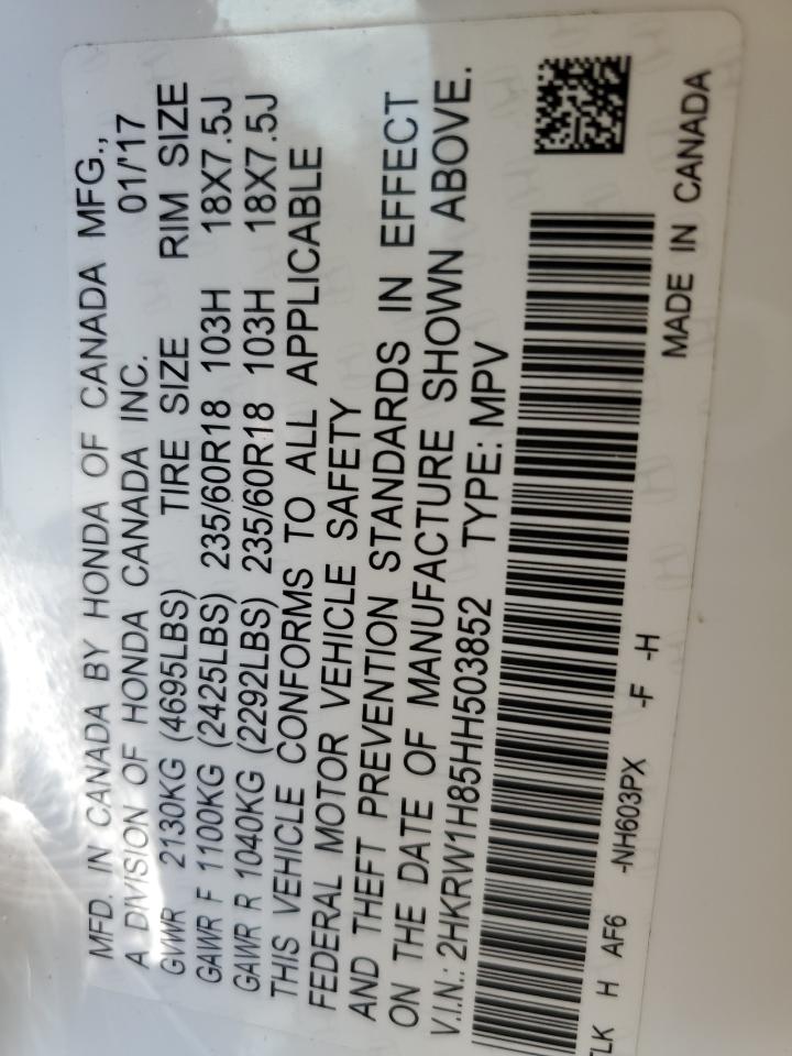 2017 Honda Cr-V Exl VIN: 2HKRW1H85HH503852 Lot: 84927705