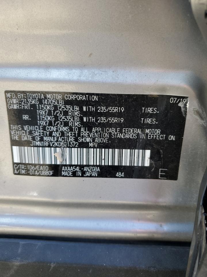 2019 Toyota Rav4 Limited VIN: JTMN1RFV2KD521372 Lot: 86151645