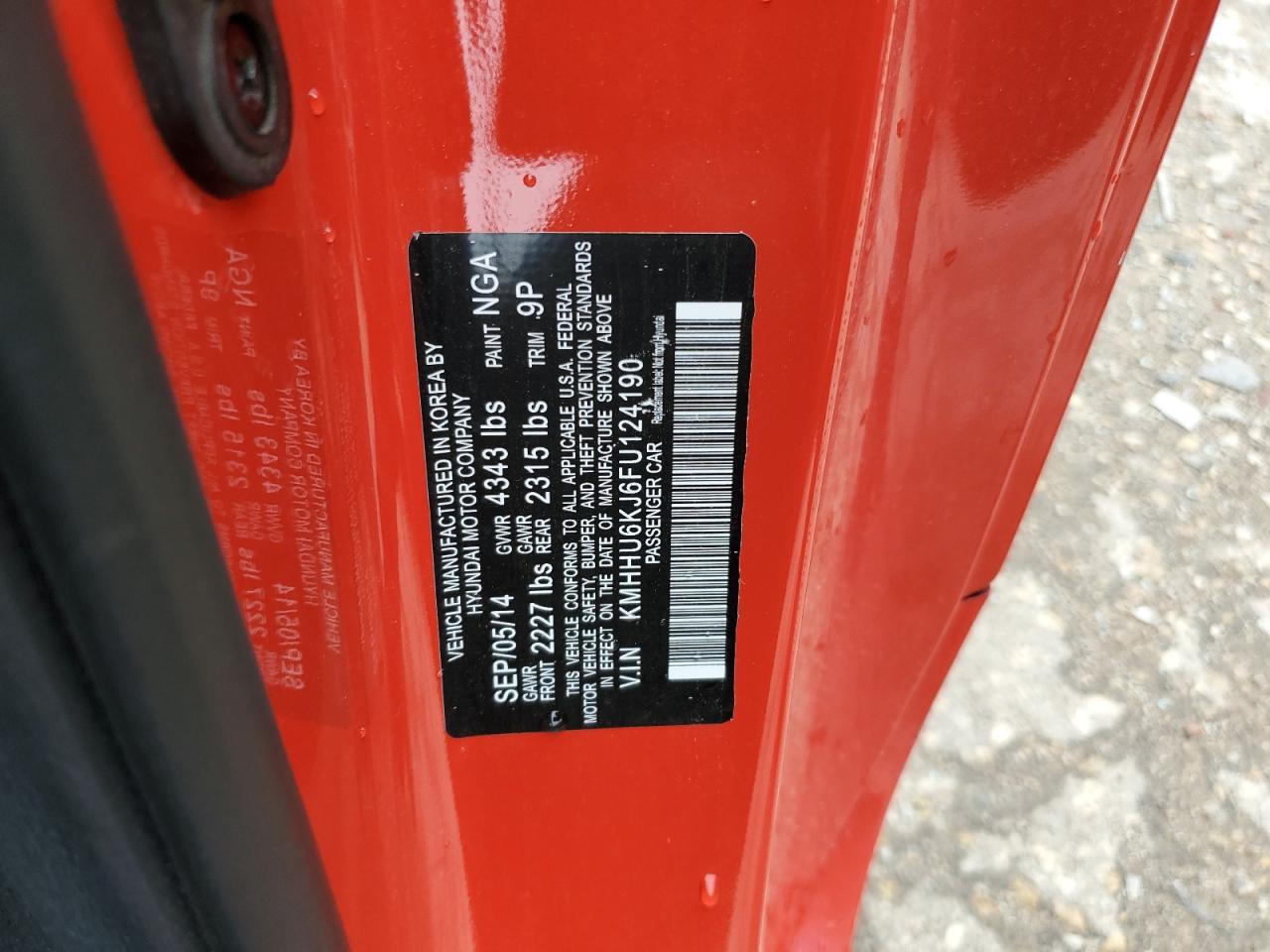 2015 Hyundai Genesis Coupe 3.8L VIN: KMHHU6KJ6FU124190 Lot: 85157655