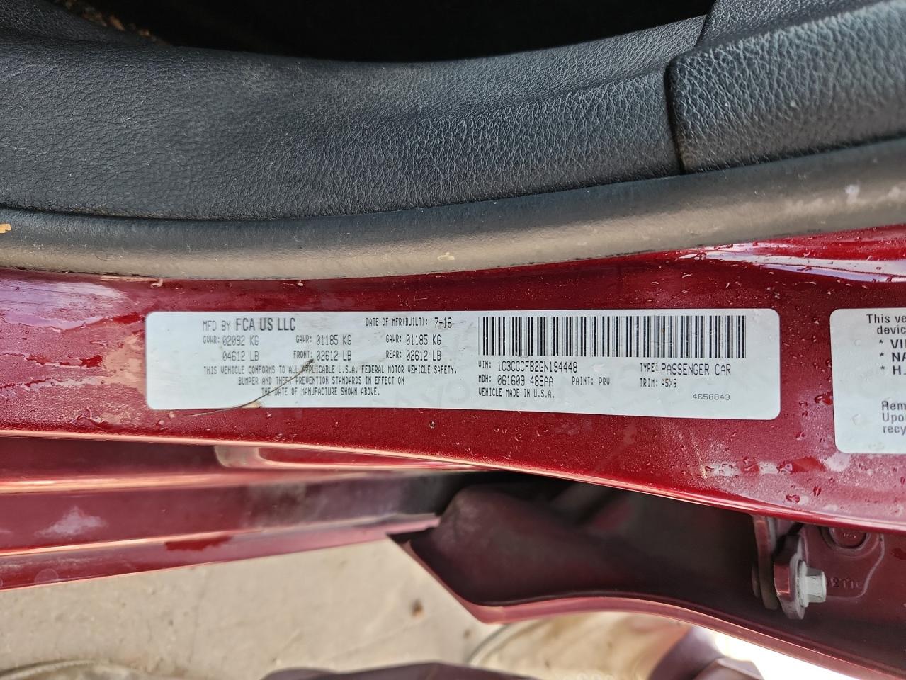 2016 Chrysler 200 Lx VIN: 1C3CCCFB2GN194448 Lot: 86271705