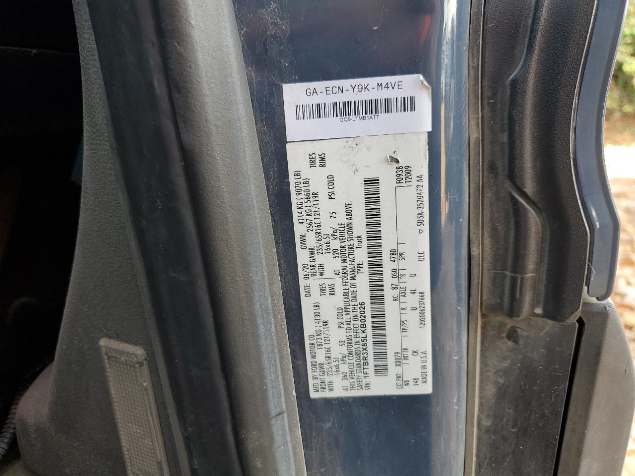 2020 Ford Transit T-250 VIN: 1FTBR3X85LKB02026 Lot: 84762705