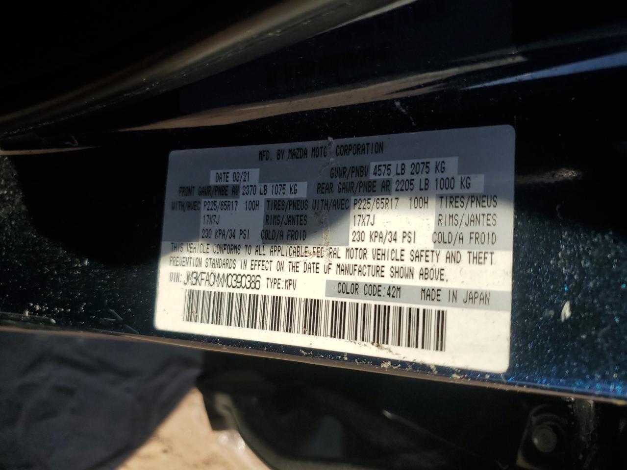 2021 Mazda Cx-5 Touring VIN: JM3KFACMXM0390386 Lot: 87285435