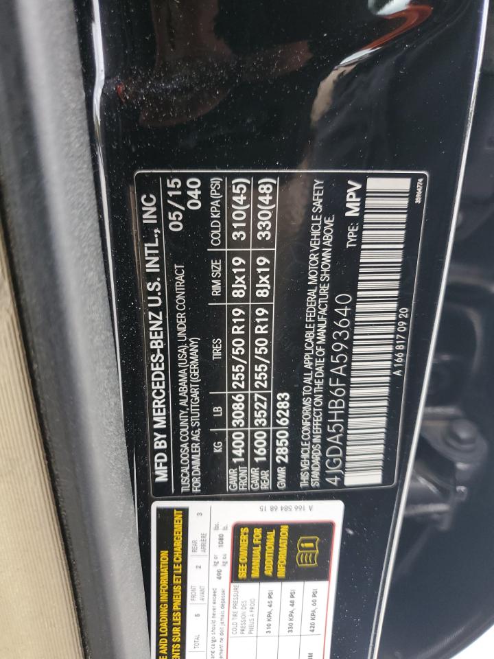 2015 Mercedes-Benz Ml 350 4Matic VIN: 4JGDA5HB6FA593640 Lot: 84008115