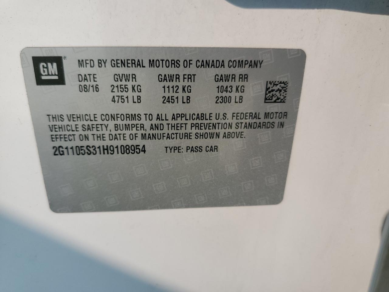 2017 Chevrolet Impala Lt VIN: 2G1105S31H9108954 Lot: 86711345