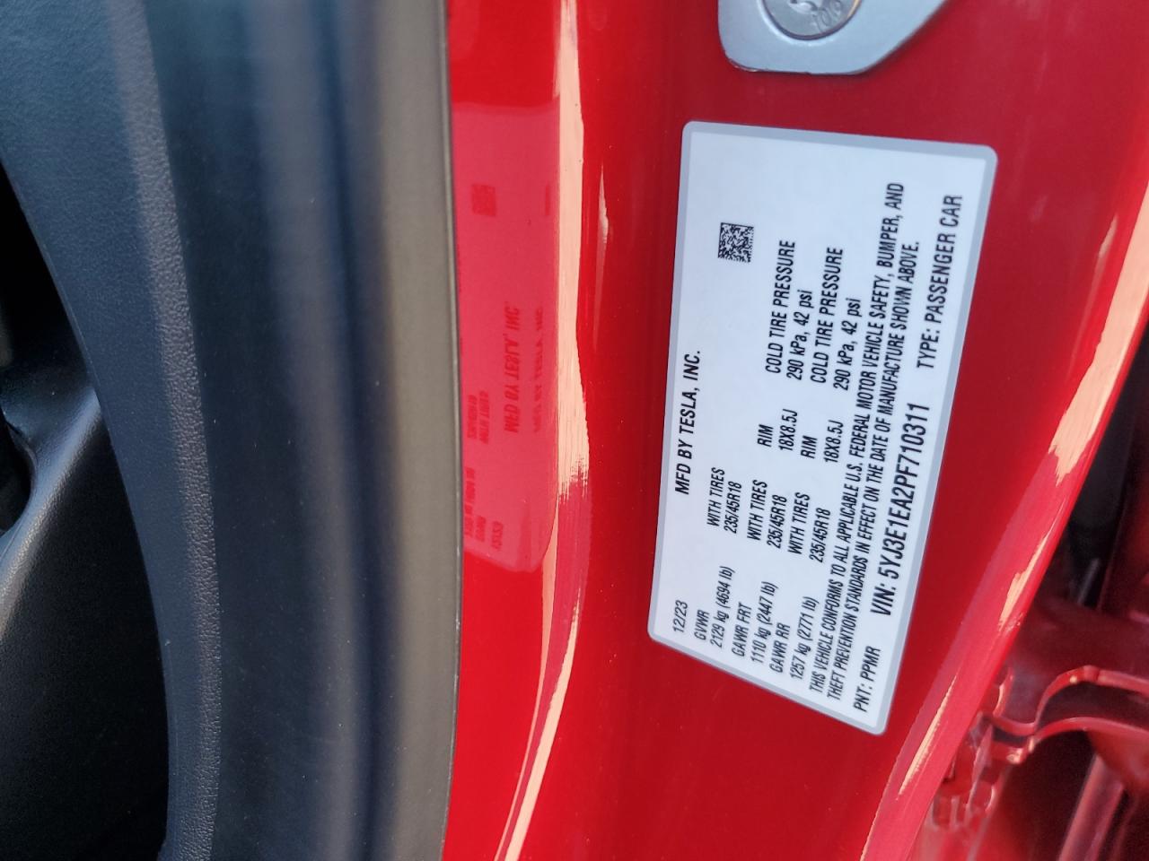 2023 Tesla Model 3 VIN: 5YJ3E1EA2PF710311 Lot: 87261925