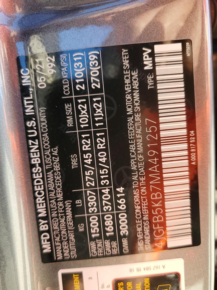 2021 Mercedes-Benz Gle 450 4Matic VIN: 4JGFB5KB7MA491257 Lot: 82408855