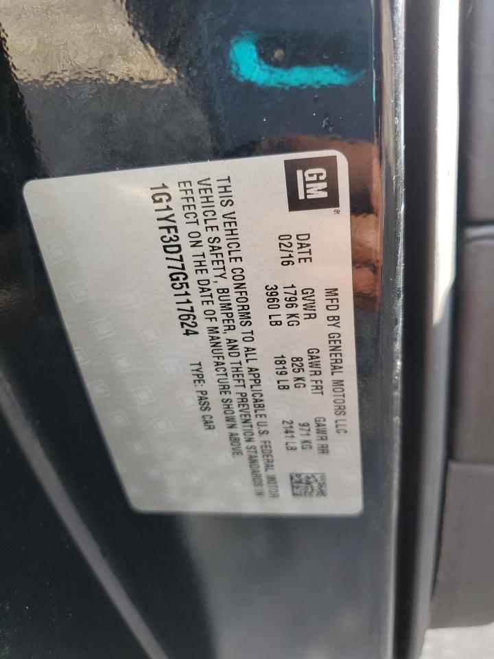 2016 Chevrolet Corvette Stingray 3Lt VIN: 1G1YF3D77G5117624 Lot: 86078055