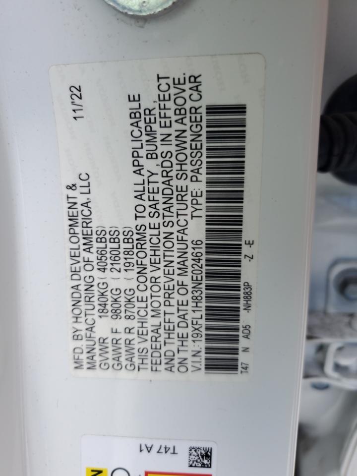 2022 Honda Civic Sport Touring VIN: 19XFL1H83NE024616 Lot: 81936355