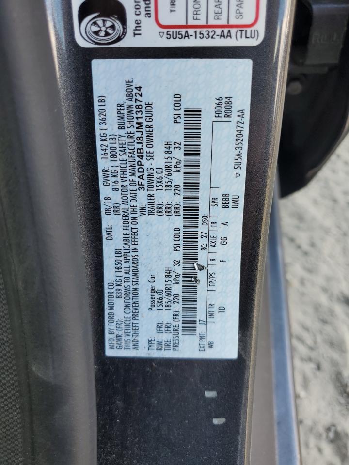 2018 Ford Fiesta Se VIN: 3FADP4BJ8JM138724 Lot: 85103435