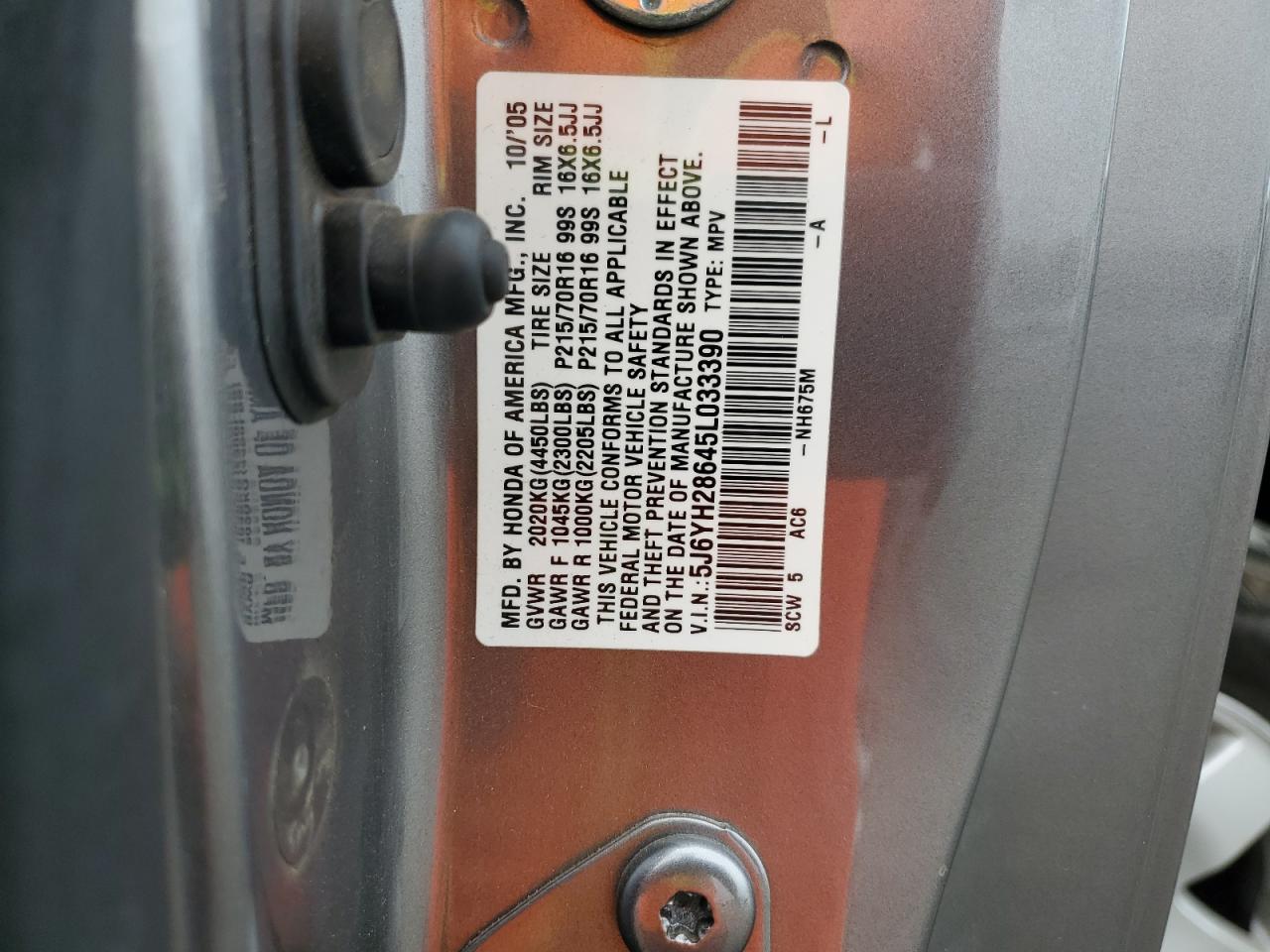 2005 Honda Element Ex VIN: 5J6YH28645L033390 Lot: 82179135