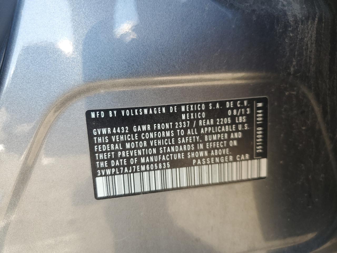 2014 Volkswagen Jetta Tdi VIN: 3VWPL7AJ7EM605835 Lot: 84940675