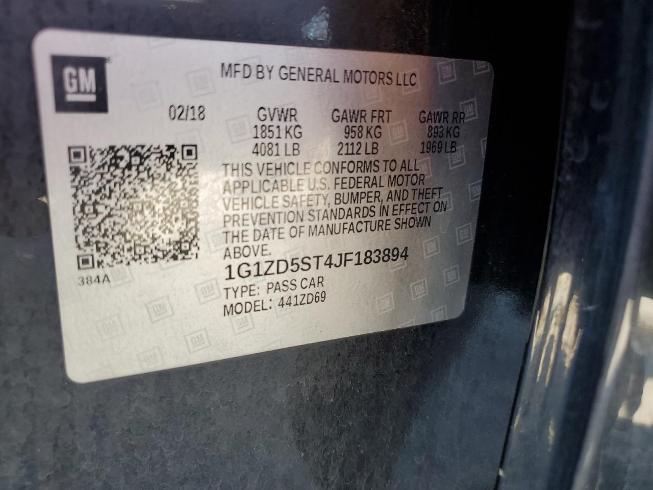 2018 Chevrolet Malibu Lt VIN: 1G1ZD5ST4JF183894 Lot: 82220235