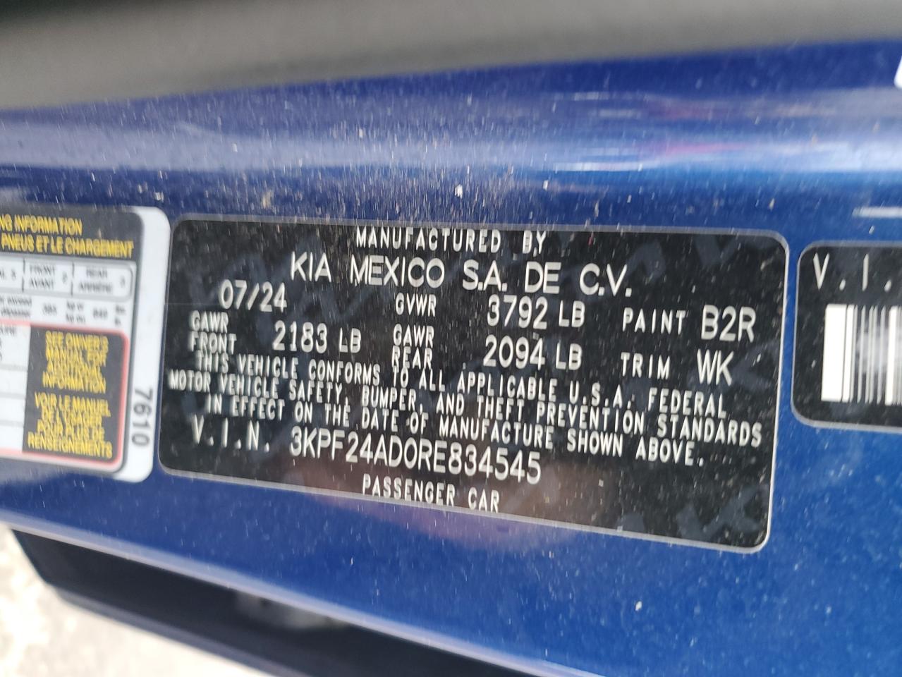 2024 Kia Forte Lx VIN: 3KPF24AD0RE834545 Lot: 85207725