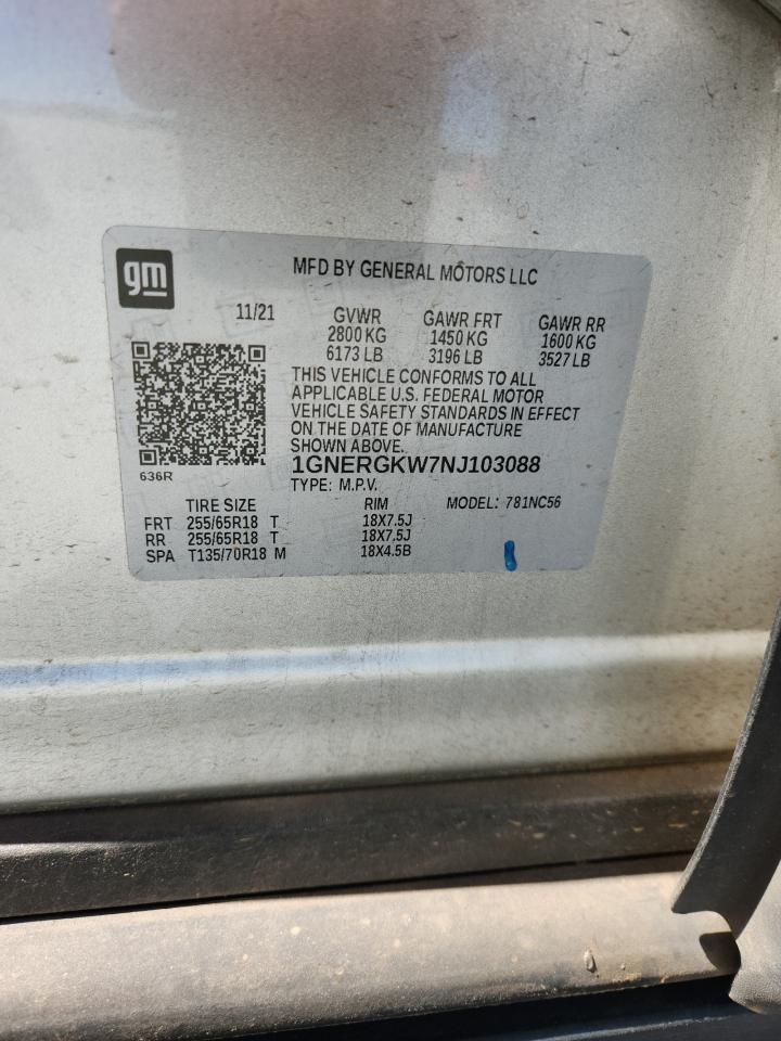 2022 Chevrolet Traverse Lt VIN: 1GNERGKW7NJ103088 Lot: 81996245