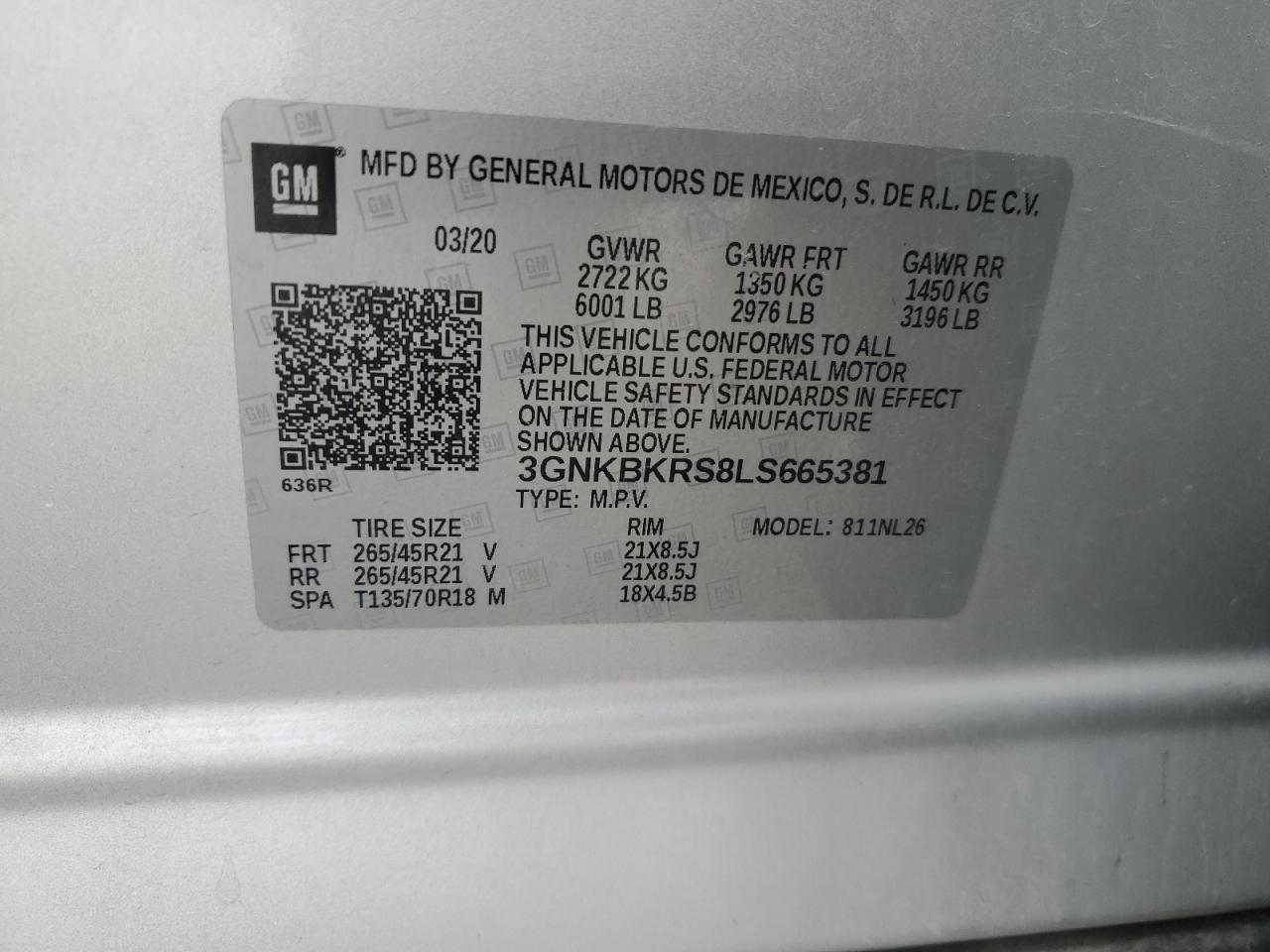 2020 Chevrolet Blazer Rs VIN: 3GNKBKRS8LS665381 Lot: 89516905