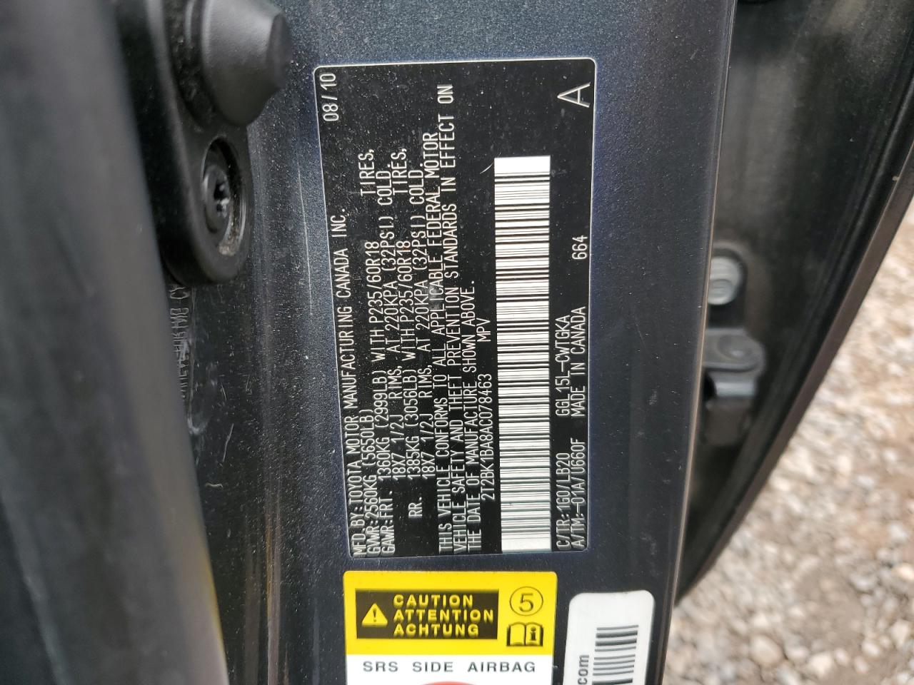 2010 Lexus Rx 350 VIN: 2T2BK1BA8AC078463 Lot: 82436505