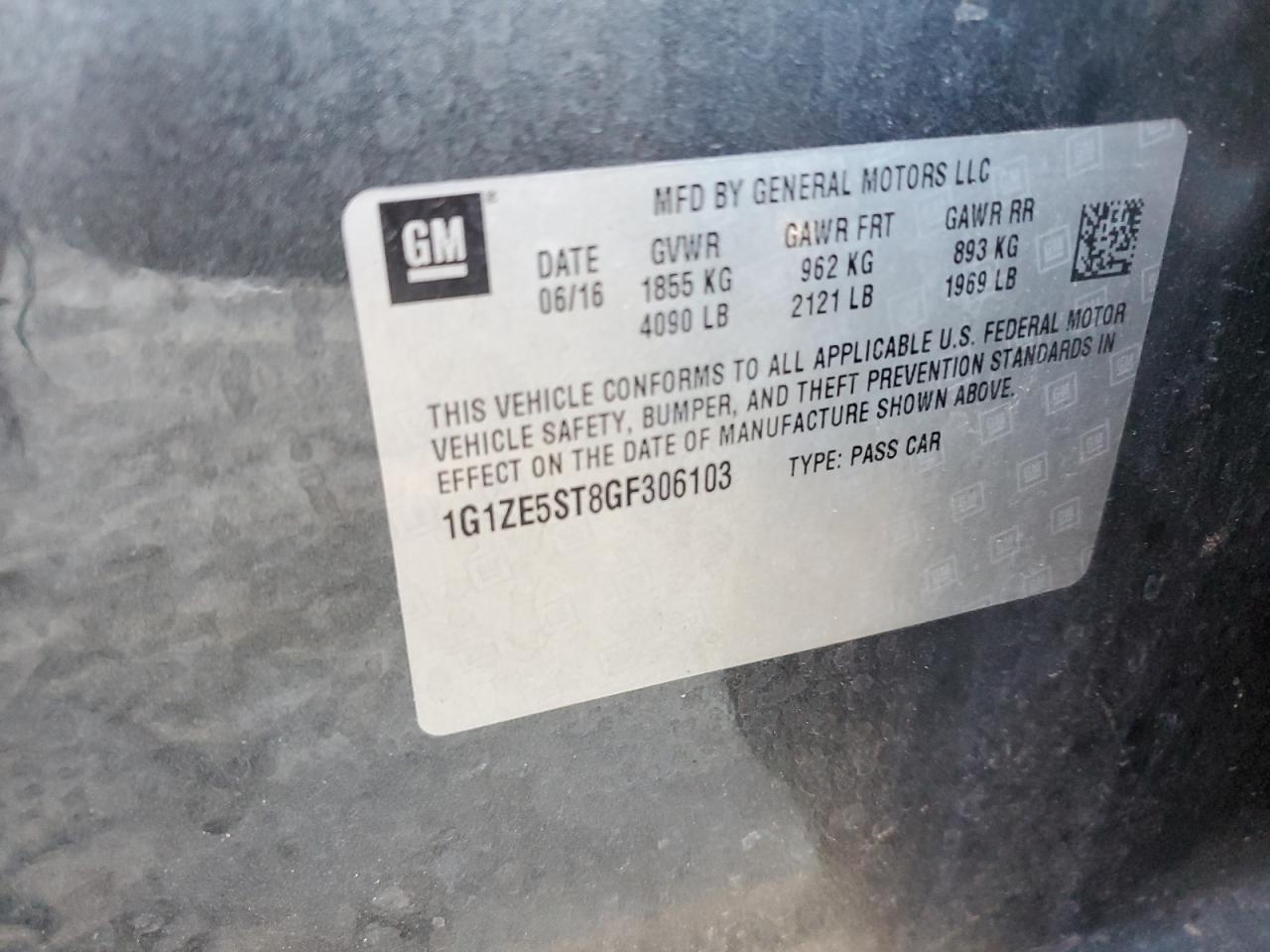 2016 Chevrolet Malibu Lt VIN: 1G1ZE5ST8GF306103 Lot: 90268865