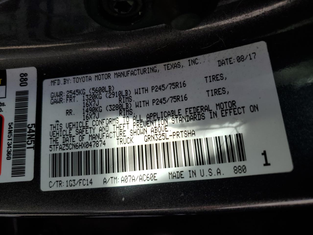 2017 Toyota Tacoma Double Cab VIN: 5TFAZ5CN6HX047874 Lot: 85303215