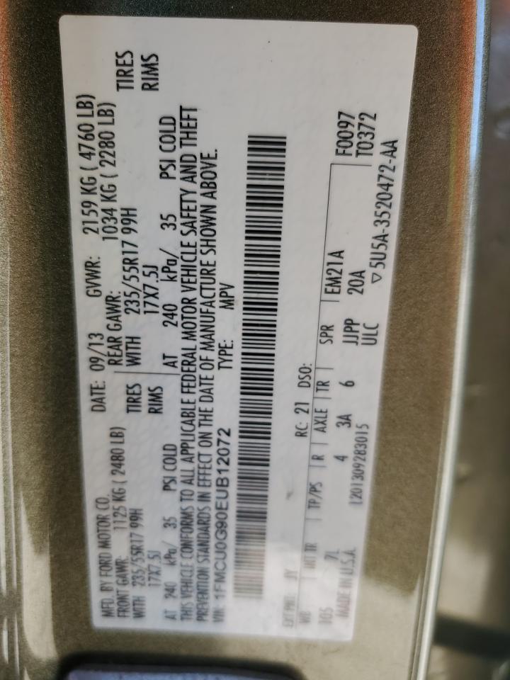 2014 Ford Escape Se VIN: 1FMCU0G90EUB12072 Lot: 86468145