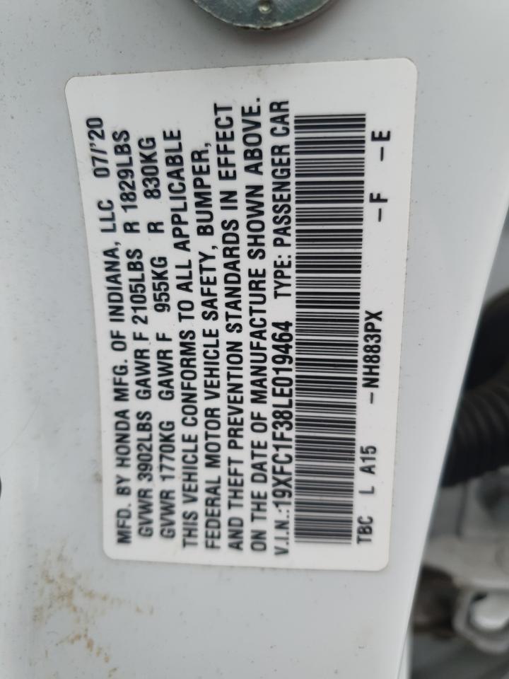 2020 Honda Civic Ex VIN: 19XFC1F38LE019464 Lot: 85576775
