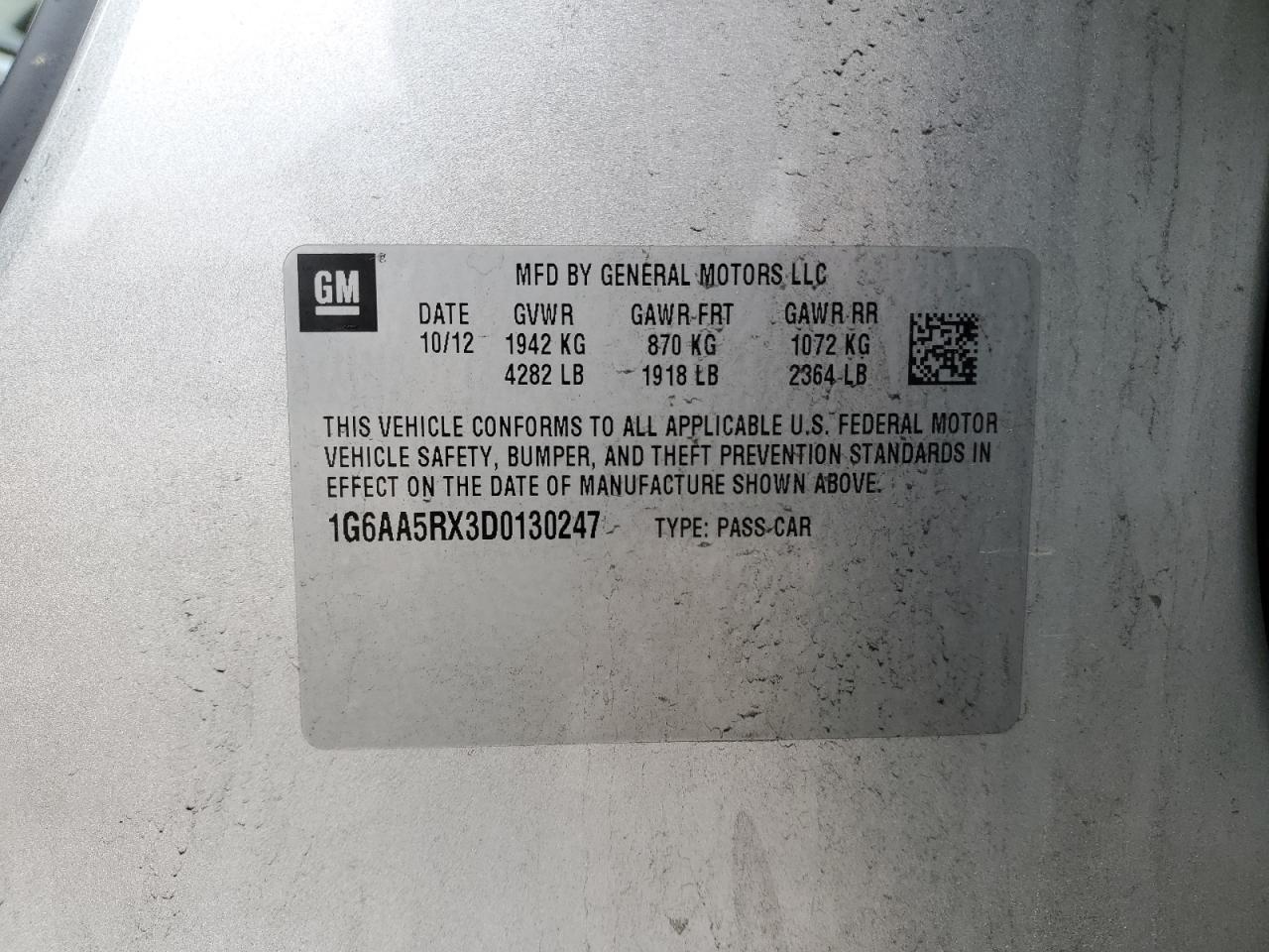 2013 Cadillac Ats VIN: 1G6AA5RX3D0130247 Lot: 85700855