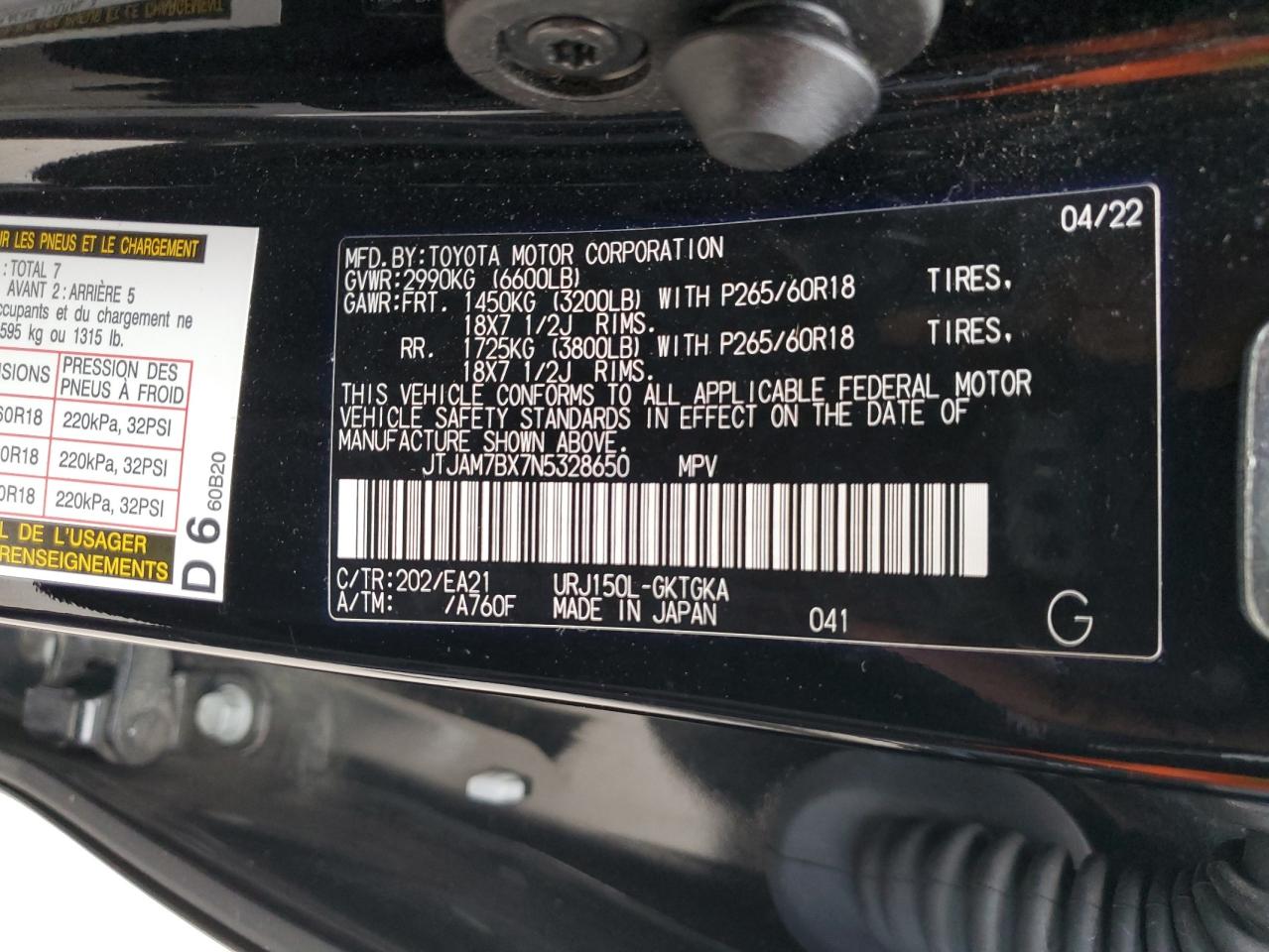 2022 Lexus Gx 460 VIN: JTJAM7BX7N5328650 Lot: 86729015