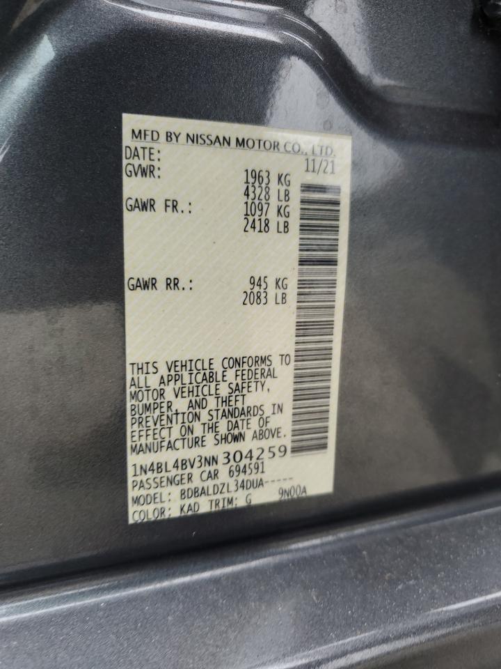 2022 Nissan Altima S VIN: 1N4BL4BV3NN304259 Lot: 86149275