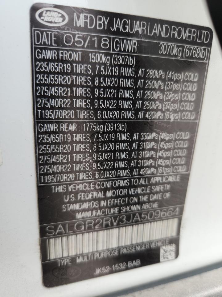 2018 Land Rover Range Rover VIN: SALGR2RV3JA509664 Lot: 92439615