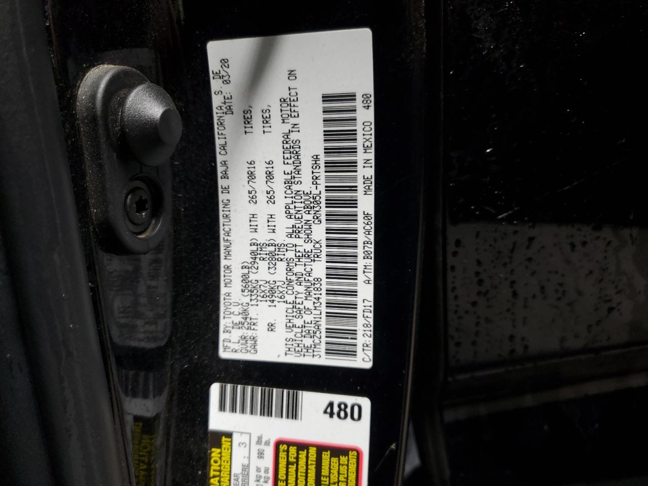 2020 Toyota Tacoma Double Cab VIN: 3TMCZ5AN1LM341838 Lot: 82724905