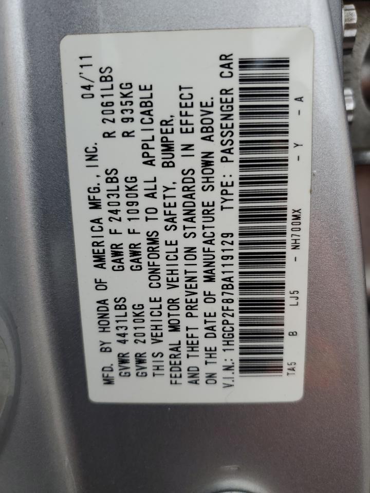 2011 Honda Accord Exl VIN: 1HGCP2F87BA119129 Lot: 85681415