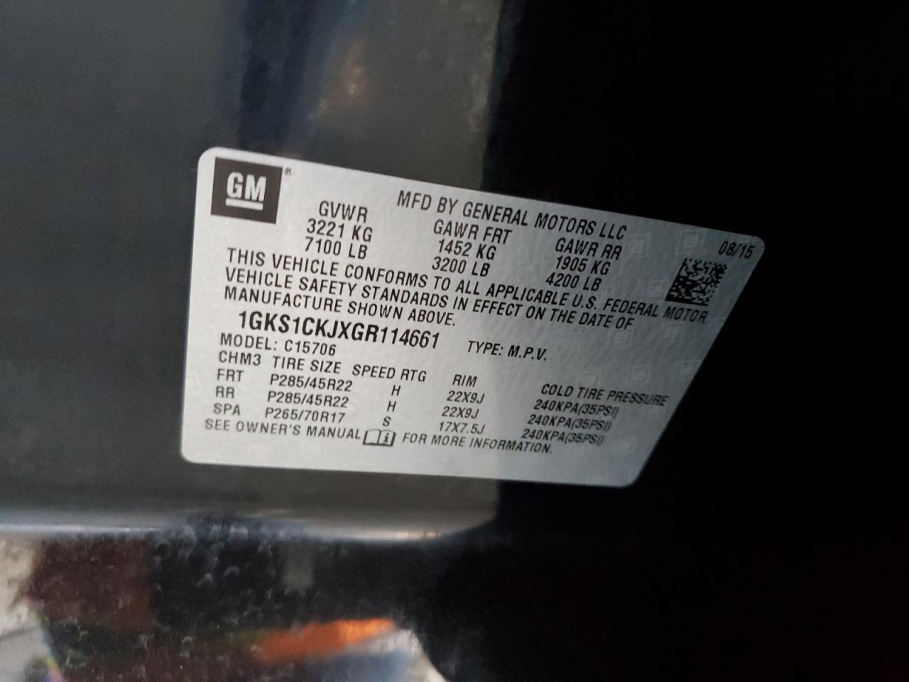 2016 GMC Yukon Denali VIN: 1GKS1CKJXGR114661 Lot: 85590455