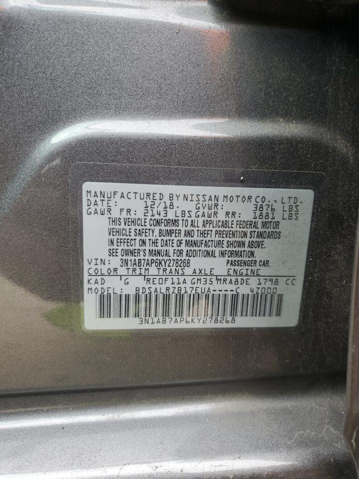 2019 Nissan Sentra S VIN: 3N1AB7AP6KY278268 Lot: 84885695