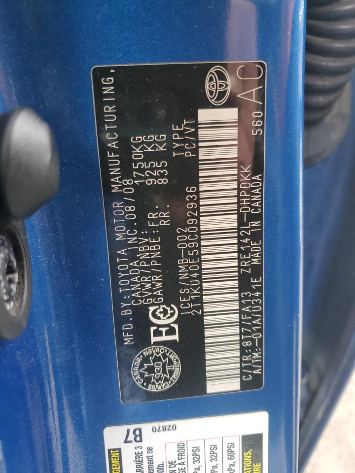 2009 Toyota Corolla Matrix VIN: 2T1KU40E59C092936 Lot: 86672255