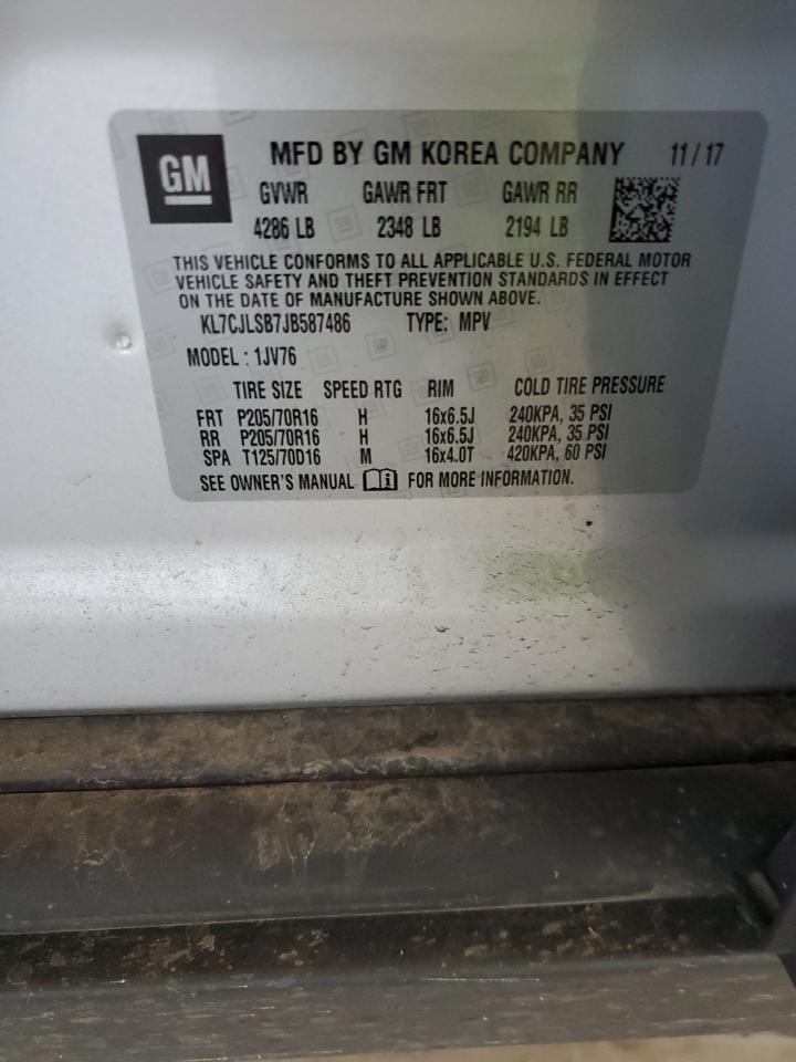 2018 Chevrolet Trax 1Lt VIN: KL7CJLSB7JB587486 Lot: 86213045