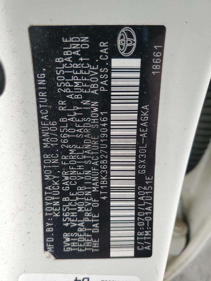 2007 Toyota Avalon Xl VIN: 4T1BK36B27U190461 Lot: 87238415