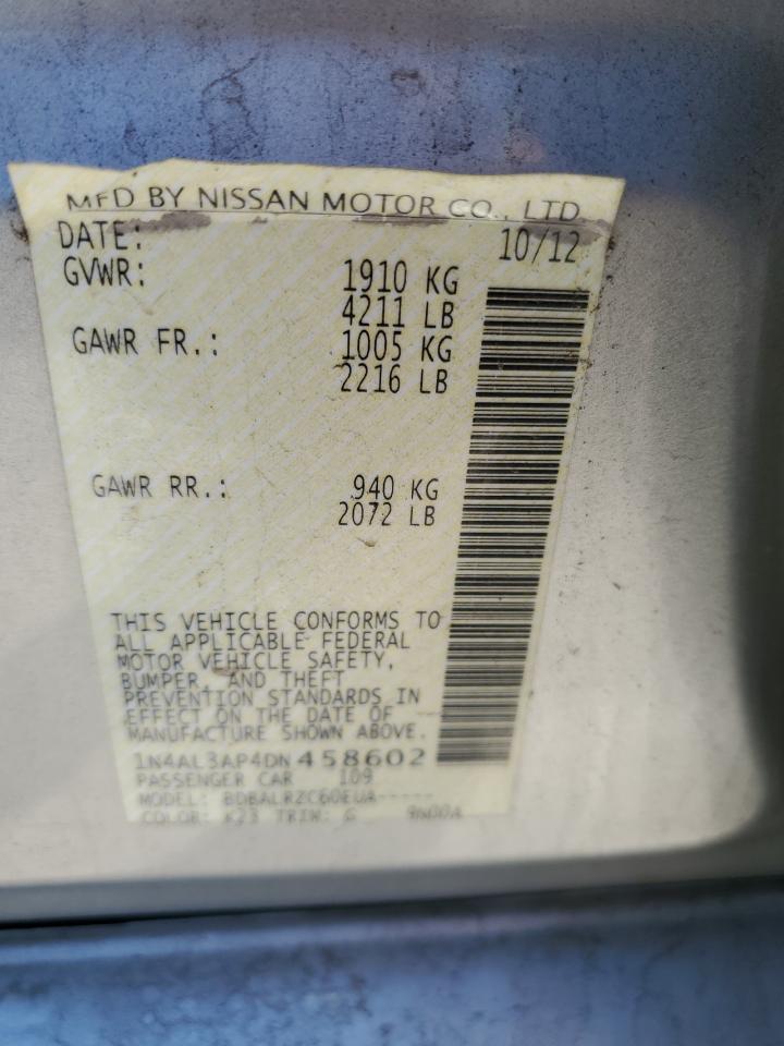 2013 Nissan Altima 2.5 VIN: 1N4AL3AP4DN458602 Lot: 90707265