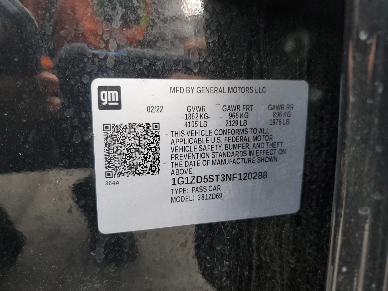 2022 Chevrolet Malibu Lt VIN: 1G1ZD5ST3NF120288 Lot: 84062385