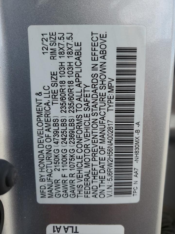 2022 Honda Cr-V Ex VIN: 5J6RW2H56NA002817 Lot: 85321505