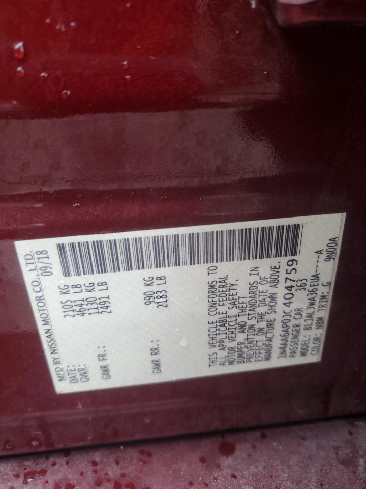 2018 Nissan Maxima 3.5S VIN: 1N4AA6AP0JC404759 Lot: 89893715