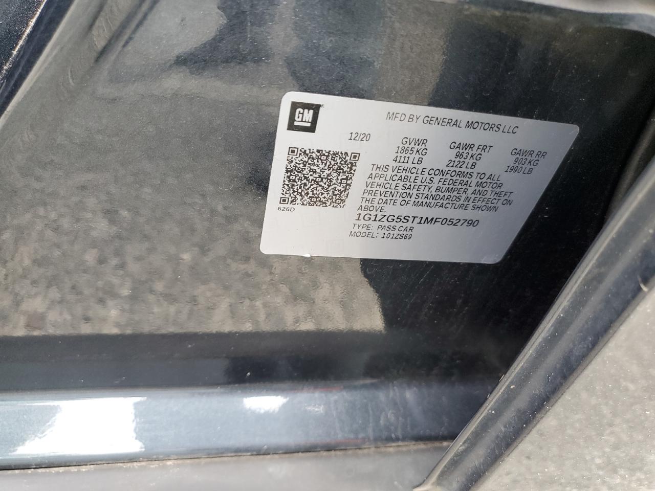 2021 Chevrolet Malibu Rs VIN: 1G1ZG5ST1MF052790 Lot: 85299245