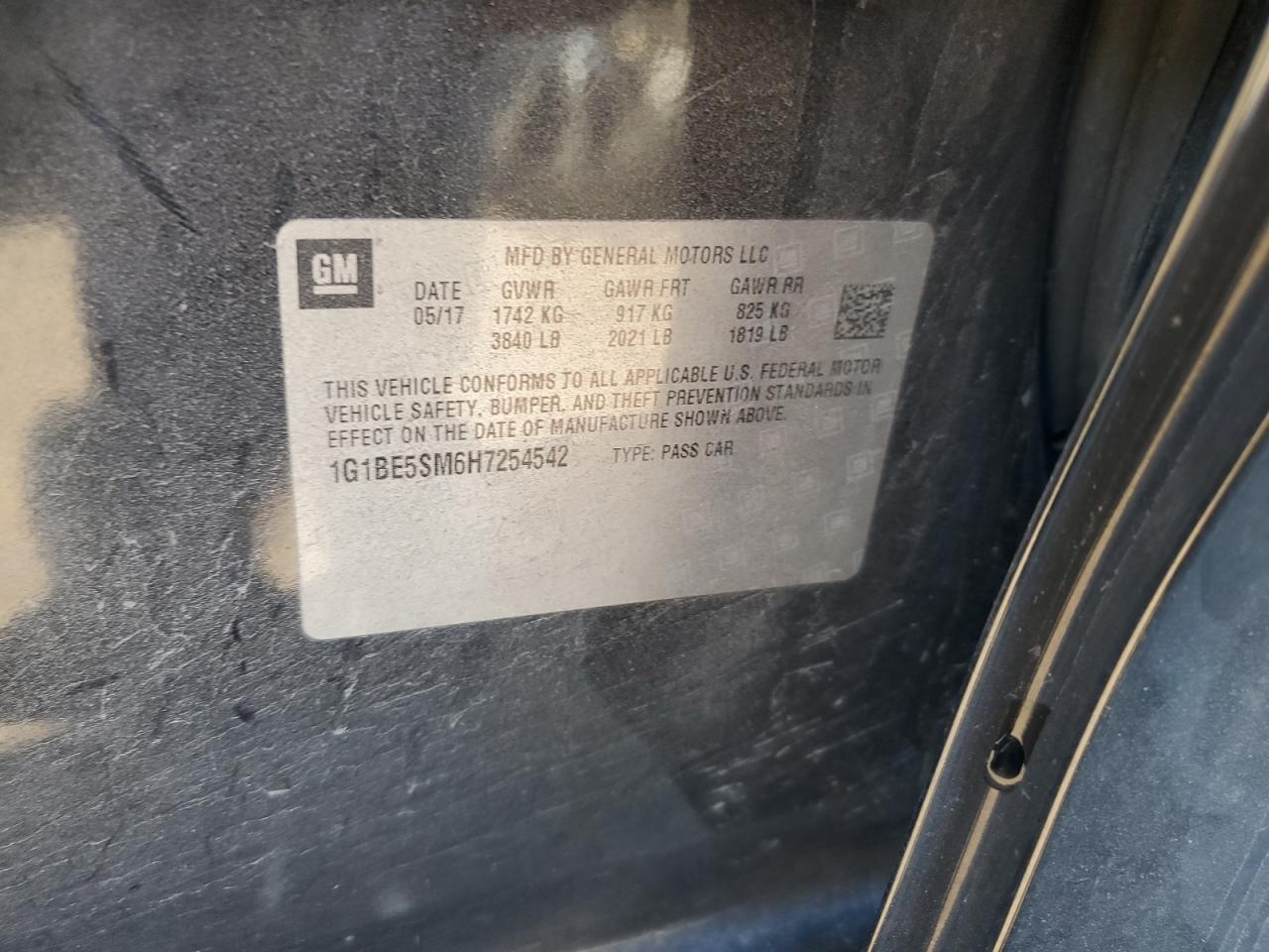 2017 Chevrolet Cruze Lt VIN: 1G1BE5SM6H7254542 Lot: 82271175