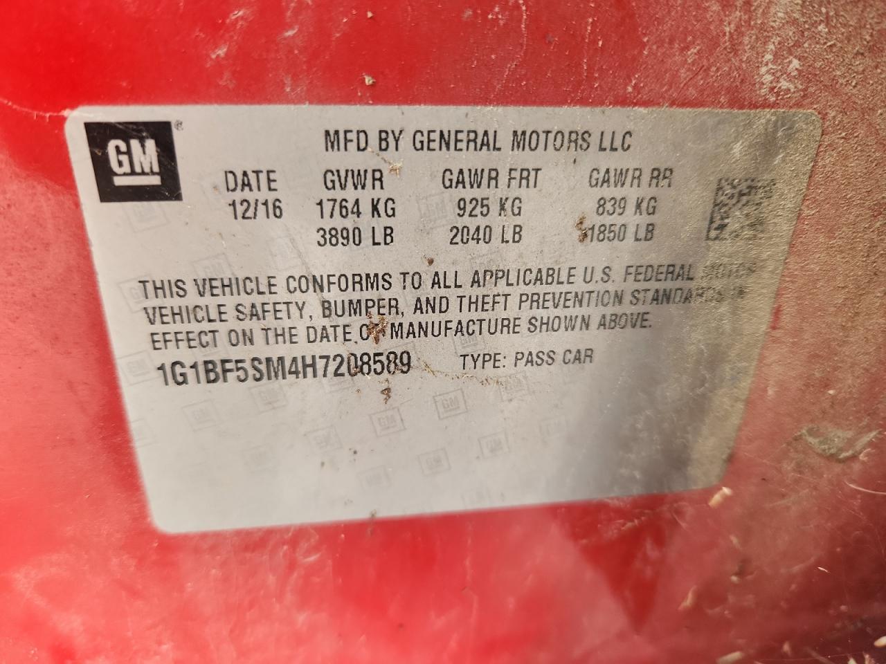 2017 Chevrolet Cruze Premier VIN: 1G1BF5SM4H7208589 Lot: 82266575