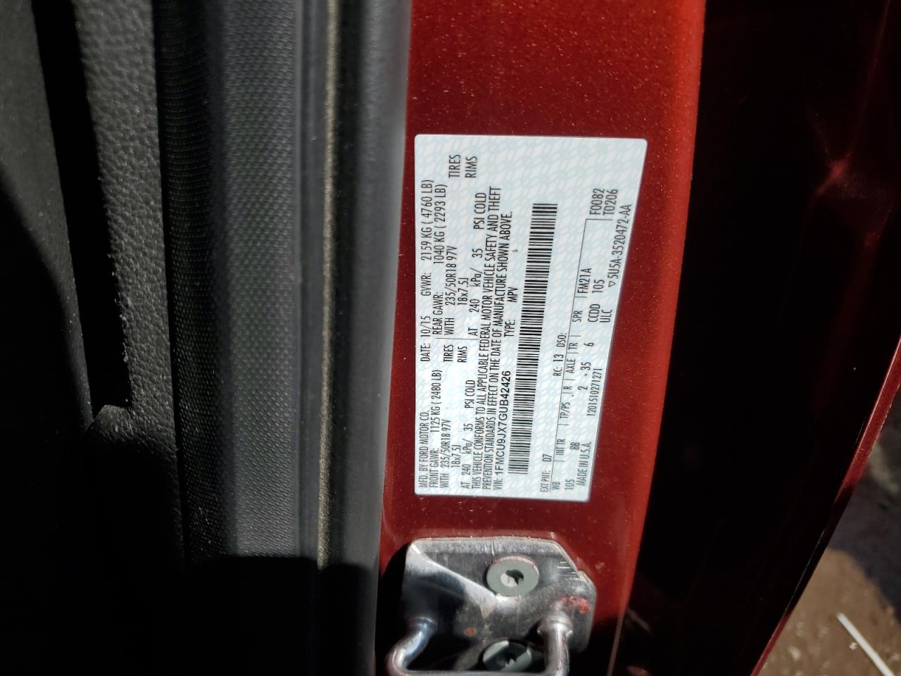 2016 Ford Escape Titanium VIN: 1FMCU9JX7GUB42426 Lot: 84776005