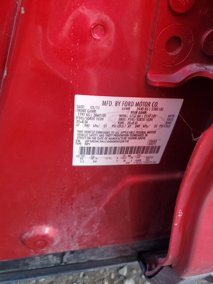 2011 Ford Edge Limited VIN: 2FMDK3KC0BBB02819 Lot: 82221005