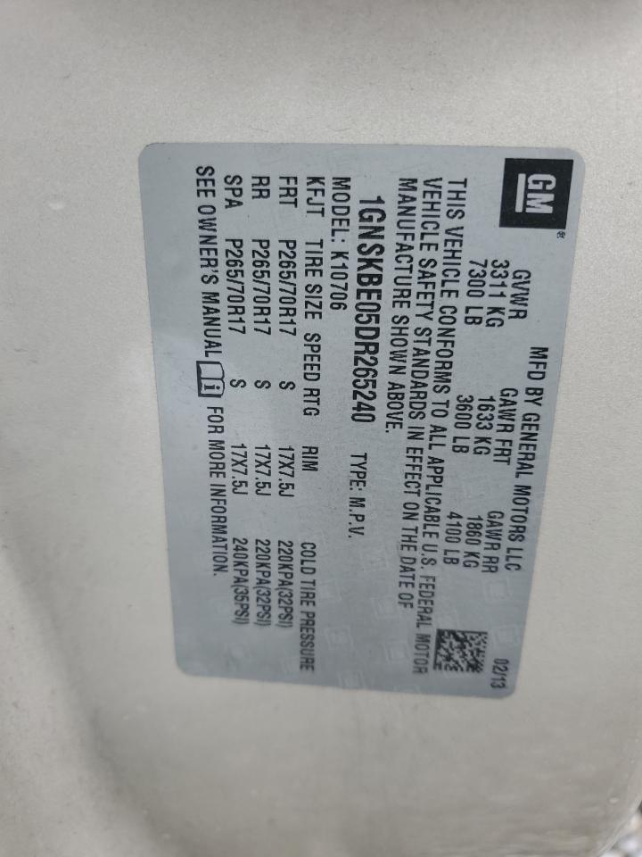 2013 Chevrolet Tahoe K1500 Lt VIN: 1GNSKBE05DR265240 Lot: 85568135