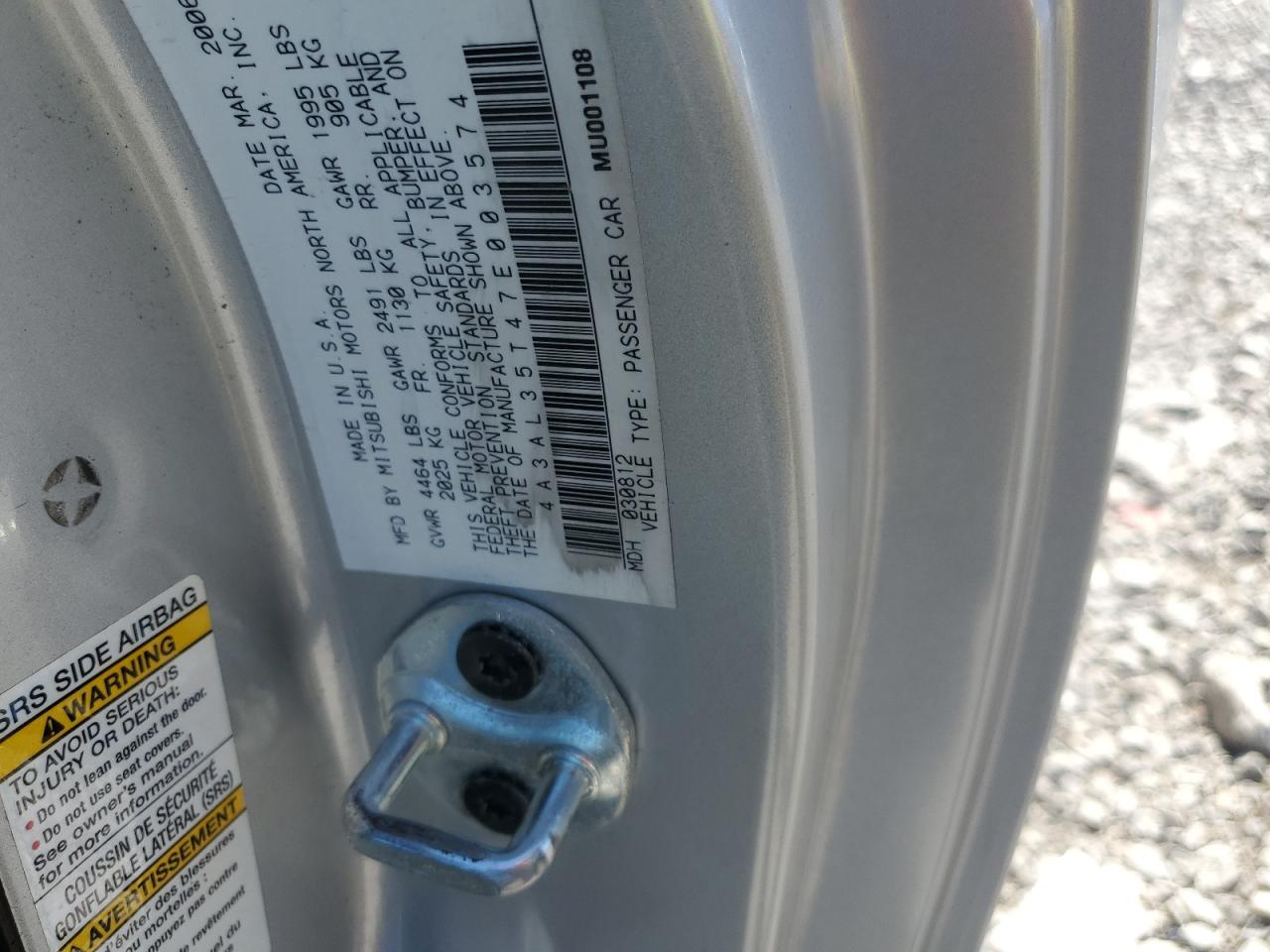 2007 Mitsubishi Eclipse Spyder Gt VIN: 4A3AL35T47E003574 Lot: 89913265