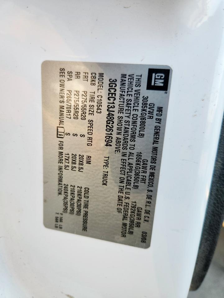 2008 Chevrolet Silverado C1500 VIN: 3GCEC13J48G261694 Lot: 84977425