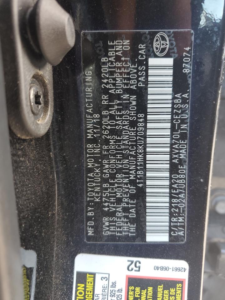 2019 Toyota Camry L VIN: 4T1B11HK8KU709848 Lot: 81938655