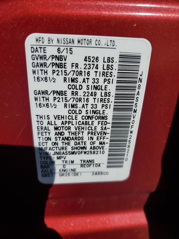 2015 Nissan Rogue Select S VIN: JN8AS5MV0FW258210 Lot: 81932095