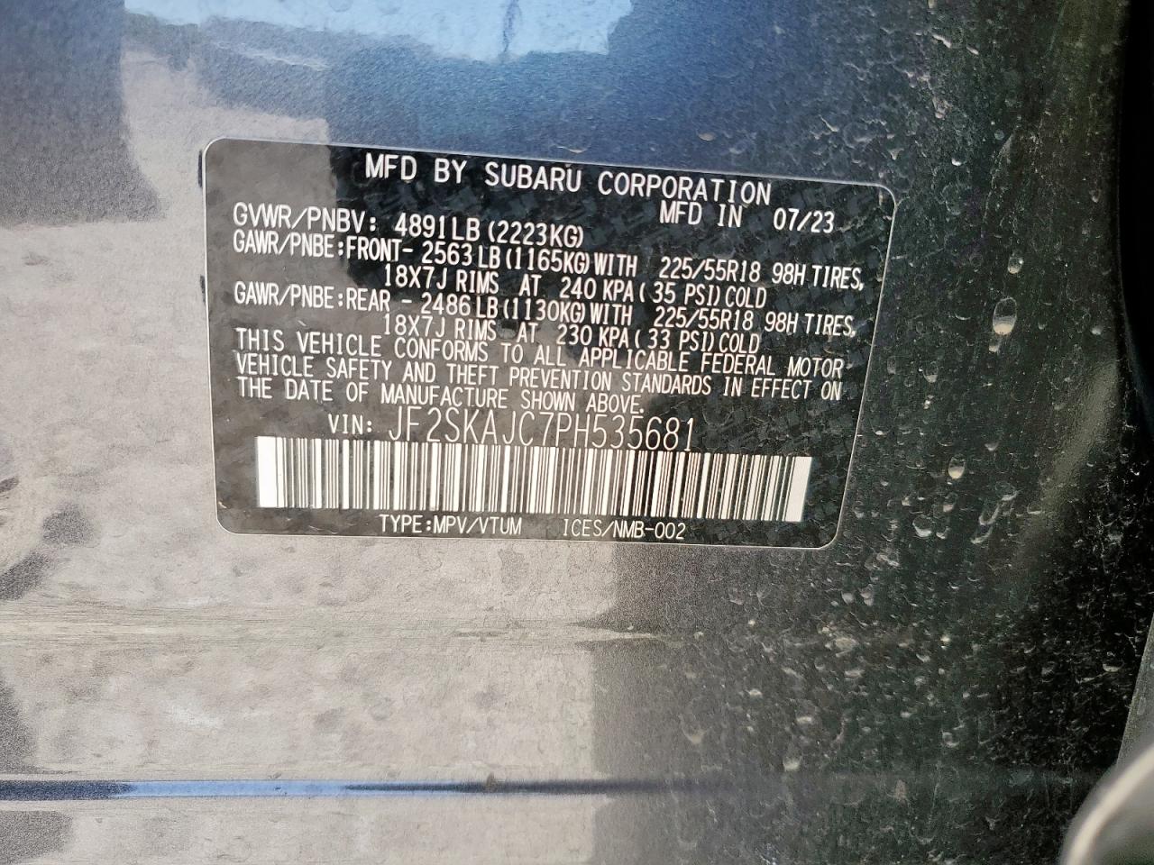 2023 Subaru Forester Sport VIN: JF2SKAJC7PH535681 Lot: 90347255